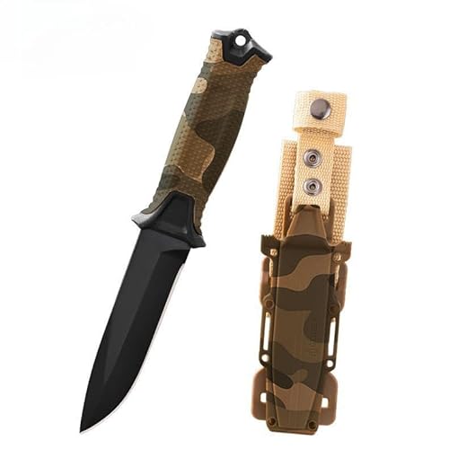 Amacigana Outdoor-Messer mit gerader Klinge,8Cr13MoV Stahlklinge,Gummigriff, 9cm Klinge, Schwerlastdesign, WaffG-konform (A 04) von Amacigana