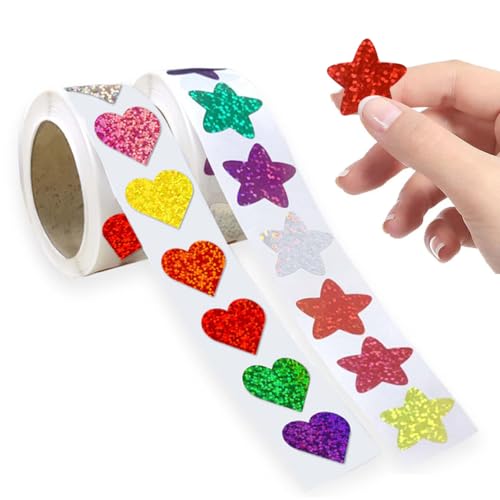 Amacoam 1000 Blatt Sterne Aufkleber, Glitzer Sticker, Bunt, Stern, Herz, Abnehmbar, Belohnungsaufkleber, Kinder, DIY, Scrapbooking, Karten, Dekoration von Amacoam