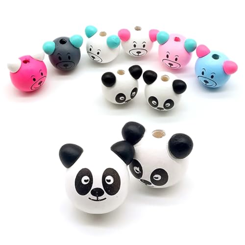 Amacoam 30 Stück Holzperlen mit Gesicht Koala Bär Panda, Niedliche Tier Holzperlen Hölzerne Perlen für DIY Basteln Quasten Halskette Armband (Zufällige Farbe) von Amacoam