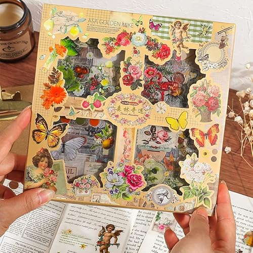 500 Stück (100 Blatt) Blumen Aufkleber, PET Transparente dekorative Aufkleber selbstklebende Vintage Pflanzen Sticker für Scrapbook, Notizbuch, Journal, Kalender, planer Scrapbooking Aufkleber von Amacoam