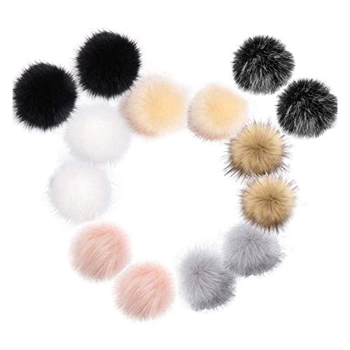 Amacoam Fellbommel für Mützen Kunstfell Pompon 14 Stück Künstlicher Haarball Nachahmung Fuchs Waschbär Haarkugel Anhänger DIY 10cm für Mützen Schuhe Schals Taschen Schlüsselanhänger 7 Farben von Amacoam