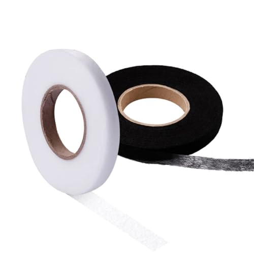 Amacoam Saumband zum Aufbügeln 200m Bügelband für Vorhänge 2 Pack 10mm Bügelband Aufbügeln Saumband Selbstklebend Klebeband zum Aufbügeln Stoffkleber Textilkleber für Stoff zum Aufbügeln Schwarz Weiß von Amacoam