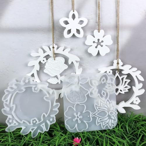 Amacoam Silikonformen Gießformen Frühling Kranz Anhänger Silikonform Frühling Anhänger Blumen Frühling für Handwerk Silikonform Blumen Kranz Gießformen für Weihnachten Ostern Hochzeit Dekorationen von Amacoam