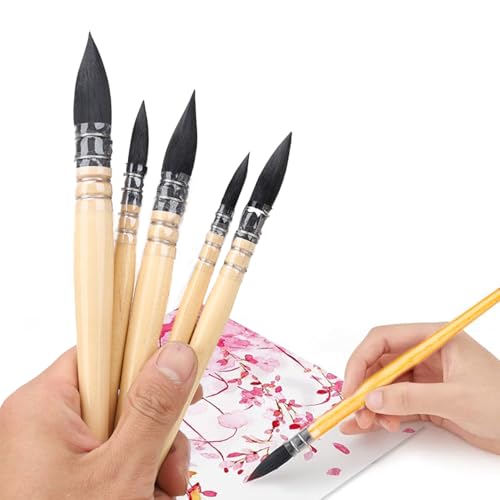 Aquarellpinsel-Set, 4 Stück Künstler-Pinsel Aquarellpinsel professionelle natürliche Eichhörnchenhaar Runde Feine Spitze ideal für Aquarell und Gouache Malerei, Größen #1#3#5#6 Aquarellpinsel-Set, 4 Stück Künstler-Pinsel Aquarellpinsel professionelle natürliche Eichhörnchenhaar Runde Feine Spitze ideal für Aquarell und Gouache Malerei, Größen #1#3#5#6 von Amacoam