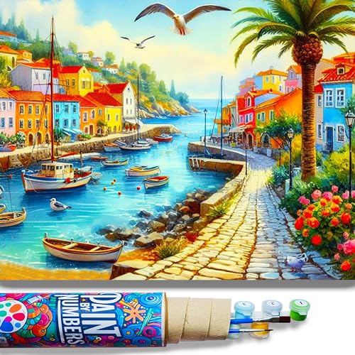AmadArt Malen nach Zahlen für Erwachsene, DIY Malen nach Zahlen, Ölgemälde-Set mit Leinwand und Pinseln, einfach für Anfänger, originelles Geschenk, 40 x 50 cm, mediterran AmadArt Malen nach Zahlen für Erwachsene, DIY Malen nach Zahlen, Ölgemälde-Set mit Leinwand und Pinseln, einfach für Anfänger, originelles Geschenk, 40 x 50 cm, mediterran von AmadArt