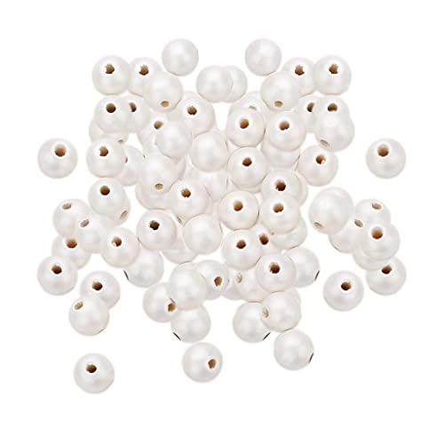 100 Stück Perlen weiß lackierte Holzperlen Spacer Perlen Schmuckherstellung, weiß, 10 mm von Amagogo