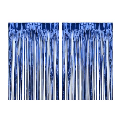 Amagogo 2X Folien-Fransenvorhänge, Folienvorhang, Hintergrunddekoration, vielseitiger Fotoautomaten-Hintergrund für Party-Events und Bühnenauftritte, Blau von Amagogo