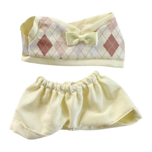 Amagogo 2X Plüschpuppe Karierte Kleidung zum Anziehen, weich, abnehmbar, modisch, süße Dekoration, Kostüme, Anhänger, Puppen-Outfits für 5,91 Zoll große, Gelbe Hose von Amagogo