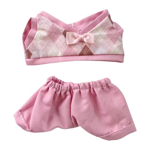 Amagogo 2X Plüschpuppe Karierte Kleidung zum Anziehen, weich, abnehmbar, modisch, süße Dekoration, Kostüme, Anhänger, Puppen-Outfits für 5,91 Zoll große, Rosa Hose von Amagogo