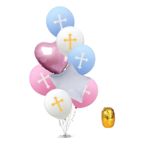 Amagogo 8x Osterballons, Partyzubehör, Kreuzatmosphäre, Bless, Folienlatex für Heim, Pink Blau von Amagogo