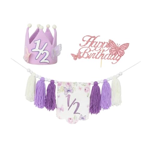 Amagogo Halber Geburtstag Hochstuhl Banner Hintergrund Quaste Holzperle Hochstuhl Girlande für Thema Party liefert Jungen Mädchen Geschenk, mit Hut Und Stecker von Amagogo