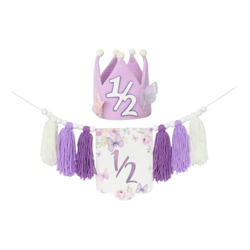 Amagogo Halber Geburtstag Hochstuhl Banner Hintergrund Quaste Holzperle Hochstuhl Girlande für Thema Party liefert Jungen Mädchen Geschenk, mit Hut von Amagogo