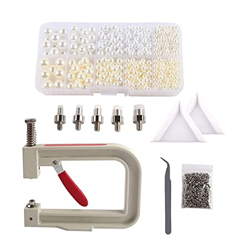 Amagogo Hand Press Pearl Setter Tool Beads Punching Machine Nails Rivet Studs with Tweezers and Tray, Pearl Setting Machine Kit for DIY Accessories Hats, White Beige von Amagogo