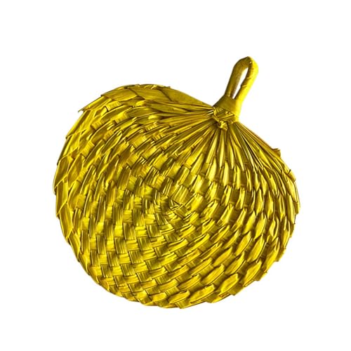 Amagogo Handgehaltener Fächer aus Palmblatt-Weberei, handgefertigt, für Erwachsene und Kinder, vielseitig verwendbares dekoratives Accessoire, 38 x 33 cm, Gelb von Amagogo