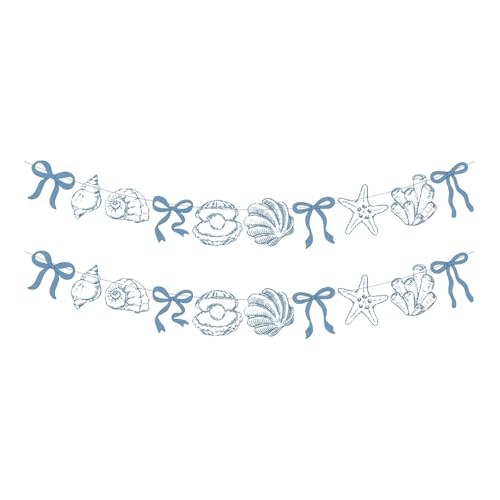 Amagogo Papier-Hängebanner, Sommerbanner, Muschel-Dekor, 4 m Lange Schleife, und Muschelgirlande für Babyparty, Meerjungfrauen-Geburtstag, Blau von Amagogo