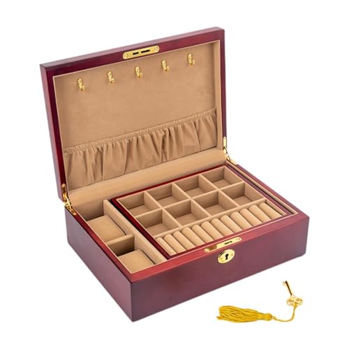 Amagogo Schmuckschatulle aus Holz, Schmuck-Organizer mit Schloss, verschließbar, großes Fassungsvermögen, Schmuckschatulle für Uhren, Heimorganisation, D von Amagogo