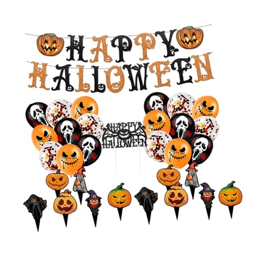 Halloween-Party-Banner, Ballon-Dekorationsset, Ornamente, Happy Halloween, orangefarbenes Kürbisbanner für Wand, Fenster, Kaminsims von Amagogo