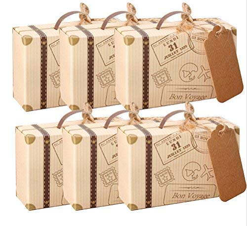 amajoy 50 Mini Koffer Hochzeit Favor Box, mit Kraft Karte und Jute Bindfäden Candy Box für Geburtstag Party Baby Dusche Hochzeit Decor von Amajoy