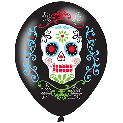 Amakando 6 Extravagante La Catrina Luftballons Sugar Skull / 27cm/11 / Day of The Dead Deko-Ballons als Hängedeko/Bestens geeignet zu Horror-Party & Halloween von Amakando