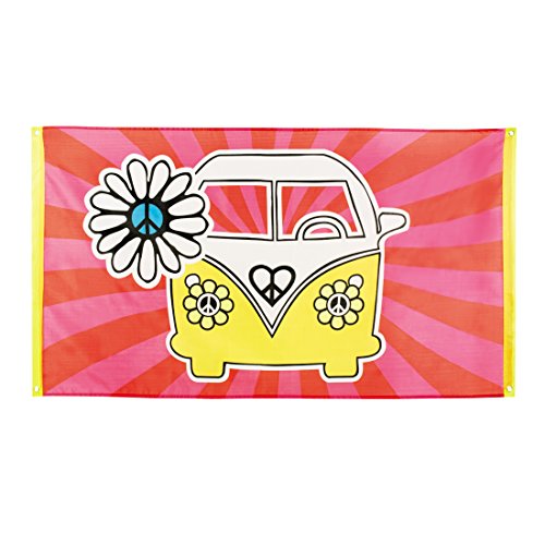 Amakando 70er Jahre Mottoparty Deko - 90 x 150 cm - Hippie Flagge VW Bus Wanddeko Partydeko Peace and Love Raumdeko Hippie Flagge von Amakando