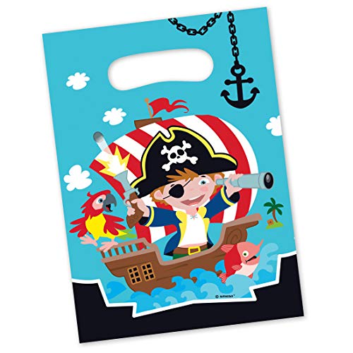 Amakando 8 Piraten-Partytüten/ca. 16 x 23 cm/Bunte Geschenktaschen Seeräuber/Ideal zu Kinderpartys & Kindergeburtstag von Amakando