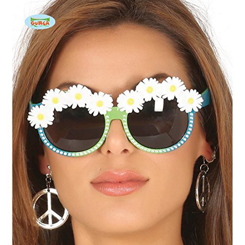Amakando Hippie Sonnenbrille Schlagermove Flower Power Brille 60er Jahre Partybrille Blütenbrille 1960er 70er Jahre Kostüm Zubehör Flower Power Brille von Amakando