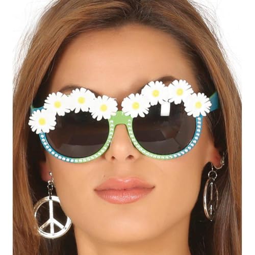 Amakando Hippie Sonnenbrille Schlagermove Flower Power Brille 60er Jahre Partybrille Blütenbrille 1960er 70er Jahre Kostüm Zubehör Flower Power Brille von Amakando