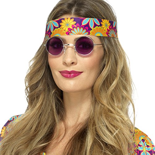 Amakando Hippie Sonnenbrille - lila - Runde Flower Power Brille 60er Jahre Partybrille 70er Jahre Retrobrille Schlagermove Funbrille Peace John Hippiebrille von Amakando