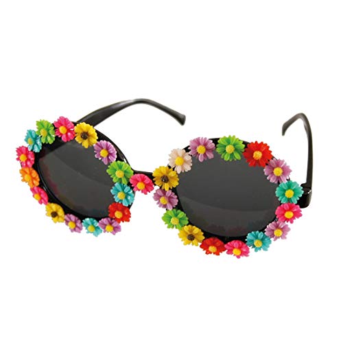 Amakando Originelle Rundbrille mit farbenfrohen Blümchen / 50er 60er Jahre Brille Woodstock/Genau richtig zu Festival & Karneval von Amakando