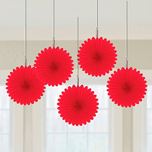 Amakando Party Papierfächer - rot - 5 STK. Papier Deko Fächer Rosetten Paper Fan Dekofächer Geburtstag Hängedeko Hochzeit 5 STK. Papier Deko Fächer von Amakando
