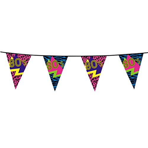 Amakando Partykette 80s Mottoparty - 6 m - 80er Jahre Wimpelkette Wanddekoration Disco Party Partydekoration Eighties Hängedekoration Trash 80er Jahre Wimpelkette von Amakando