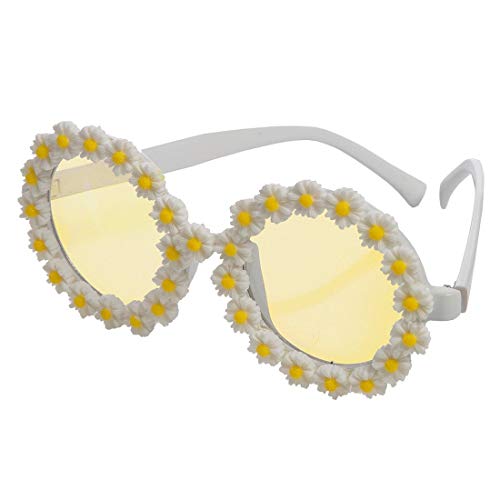 Amakando Schöne Hippie-Brille mit Margeriten-Blüten/Weiß-Gelb/Lustige Faschingsbrille mit Blumen für Erwachsene/Genau richtig zu Fasching & 60er-Party von Amakando