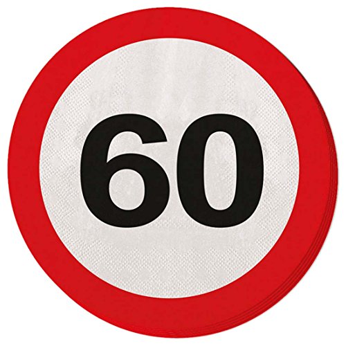 Papierservietten 60er Geburtstag Verkehrsschilder Servietten 33 x 33 cm Partyservietten Papier Serviette Motivservietten Geburtstagsservietten Einwegservietten Geburtstagsparty Tischservietten von Amakando