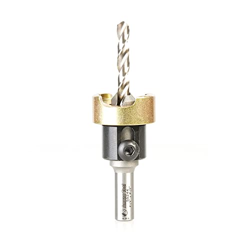 Amana Tool 55244 Kegelsenker mit Hartmetallbestückt, kein Brennen und keine Beschädigung, einstellbarer Tiefenanschlag mit No-Thrust BB, 1/2 D x 1/4 Zoll Bohrer D x 10 mm, rund SHK von Amana Tool