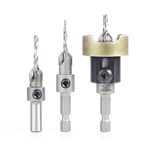 Amana Tool AMS-621 3-teiliges Hartmetallbestückter Kegelsenker mit einstellbarem Tiefenanschlag und ohne Schub, keine Beschädigung, Kugellager-Set Amana Tool AMS-621 3-teiliges Hartmetallbestückter Kegelsenker mit einstellbarem Tiefenanschlag und ohne Schub, keine Beschädigung, Kugellager-Set von Amana Tool