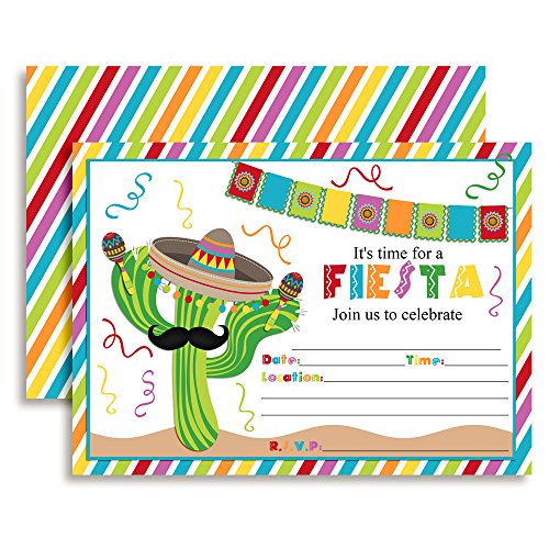 Amanda Creation Einladungskarten für Geburtstagspartys, Motiv Fiesta Kaktus, 13 x 18 cm, 20 weiße Umschläge von Amanda Creation
