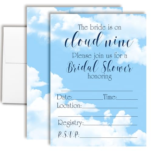 AmandaCreation Cloud Nine Einladungen zur Brautparty, 20 Karten mit verträumtem Himmel, 12,7 x 17,8 cm, mit weißen Umschlägen, Brautparty-Einladungen für eine fröhliche Feier von Amanda Creation