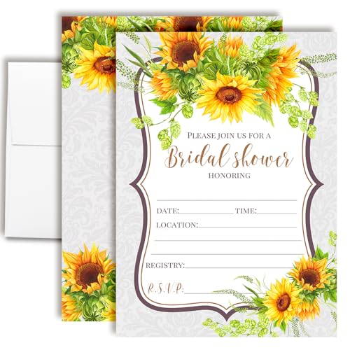 AmandaCreation Einladungen für Brautpartys, 20 Stück, 12,7 x 17,8 cm, rustikale Landblumenkarten mit Umschlägen, Sommer-Hochzeitseinladungen von Amanda Creation
