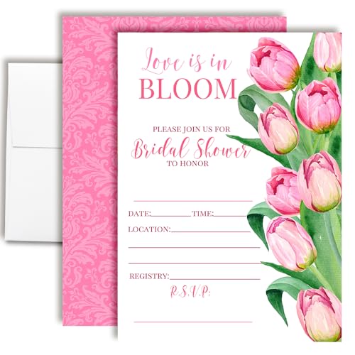 AmandaCreation Einladungskarten für Brautparty, Motiv "Love is in Bloom", 20 Stück, 12,7 x 17,8 cm, mit Umschlägen, für den Garten, Frühling, Hochzeit, Dusche von Amanda Creation