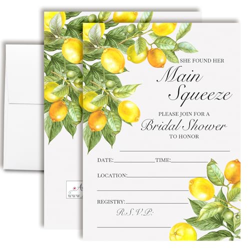 AmandaCreation Einladungskarten für Brautpartys, 12,7 x 17,8 cm, mit Umschlägen zum Ausfüllen von "She Found Her Main Squeeze Lemon", 20 Stück von Amanda Creation