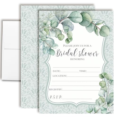 AmandaCreation Einladungskarten für Brautpartys, 20 Stück, 12,7 x 17,8 cm, mit Umschlägen, Botanische Hochzeitseinladungen von Amanda Creation