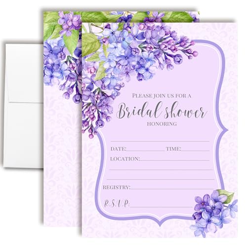 AmandaCreation Einladungskarten für Brautpartys, 20 Stück, lilafarbenes Blumenmuster, 12,7 x 17,8 cm, mit Umschlägen, elegante Einladungen für Frühlingshochzeitsdusche von Amanda Creation