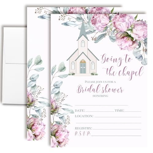 AmandaCreation Einladungskarten für die Brautparty, 12,7 x 17,8 cm, mit Umschlägen, Kapellen- und Blumendesign, Hochzeitseinladungen, 20 Stück von Amanda Creation