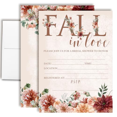 AmandaCreation Hochzeitseinladungen mit Aufschrift "Fall in Love", für Brautpartys, Boho-Stil, 12,7 x 17,8 cm, mit weißen Umschlägen, rustikale Blumenmuster, 20 Stück AmandaCreation Hochzeitseinladungen mit Aufschrift "Fall in Love", für Brautpartys, Boho-Stil, 12,7 x 17,8 cm, mit weißen Umschlägen, rustikale Blumenmuster, 20 Stück von Amanda Creation