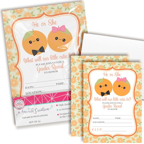 AmandaCreation Little Cutie Einladungen zum Ausfüllen der Babyparty, mit Umschlägen, orangefarbenes Thema, Party-Einladungen, 20 Stück von Amanda Creation