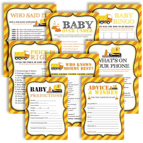 Baby Under Construction Bagger & Muldenkipper 80 doppelseitige Karten - Babyparty Spiele für 20 Gäste - Junge Thema von Amanda Creation