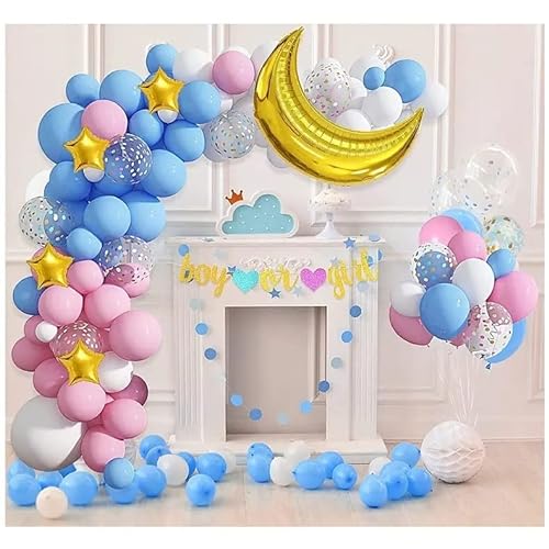 Baby Gender Reveal Party Supplies, 151 Stück Konfetti Pastell Luftballons Geburtstag mit Gold Mond und Sterne Folie Luftballons, für Geschlecht Enthüllung Babyparty Dekorationen von Amandir