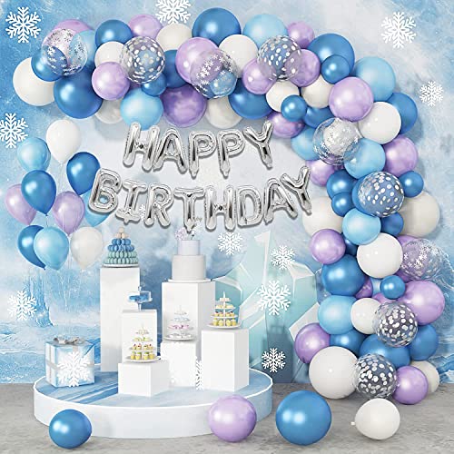 Eis-Schnee Luftballon Girlande, 152 Pcs Lila Blau Eis-Schnee Thema Konfetti Latex Geburtstag Luftballons mit Happy Birthday Folienballons, für Geburtstagsparty von Amandir