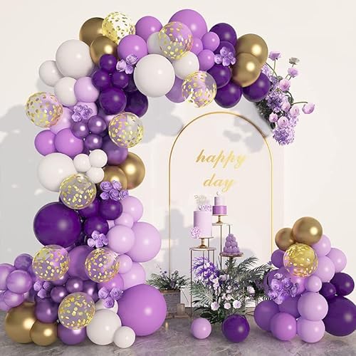 Lila Luftballons Girlande Kit, 129 Stück Lila Gold Konfetti Latex Metallic Luftballons Geburtstag, für Frauen Babyparty Hochzeit Party Dekorationen von Amandir