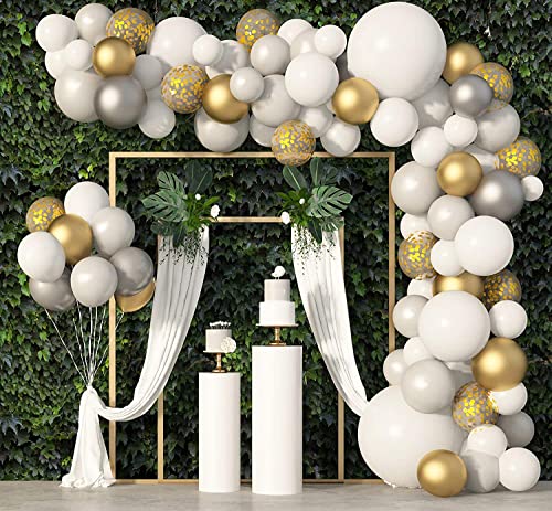 Weißes Luftballons Girlande, 136 Stück Weißgold Konfetti Metallic Latex Luftballon Set für Hochzeit Party-Dekorationen von Amandir